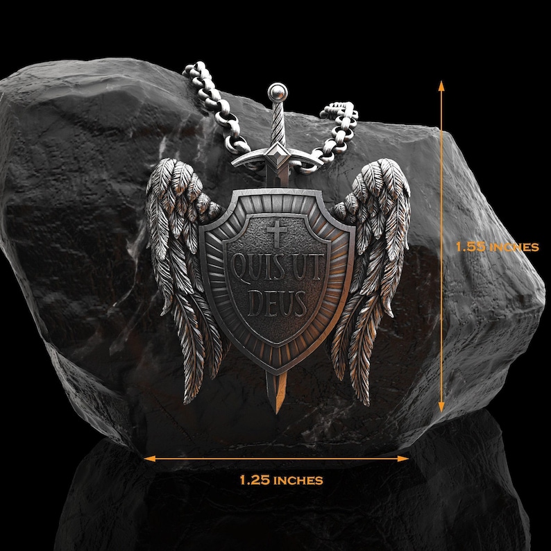 Silver Archangel Necklace, St Michael Shield Men Pendant, Wings Pendant, Archangel Micheal Necklace, Christian Gift for Men image 4