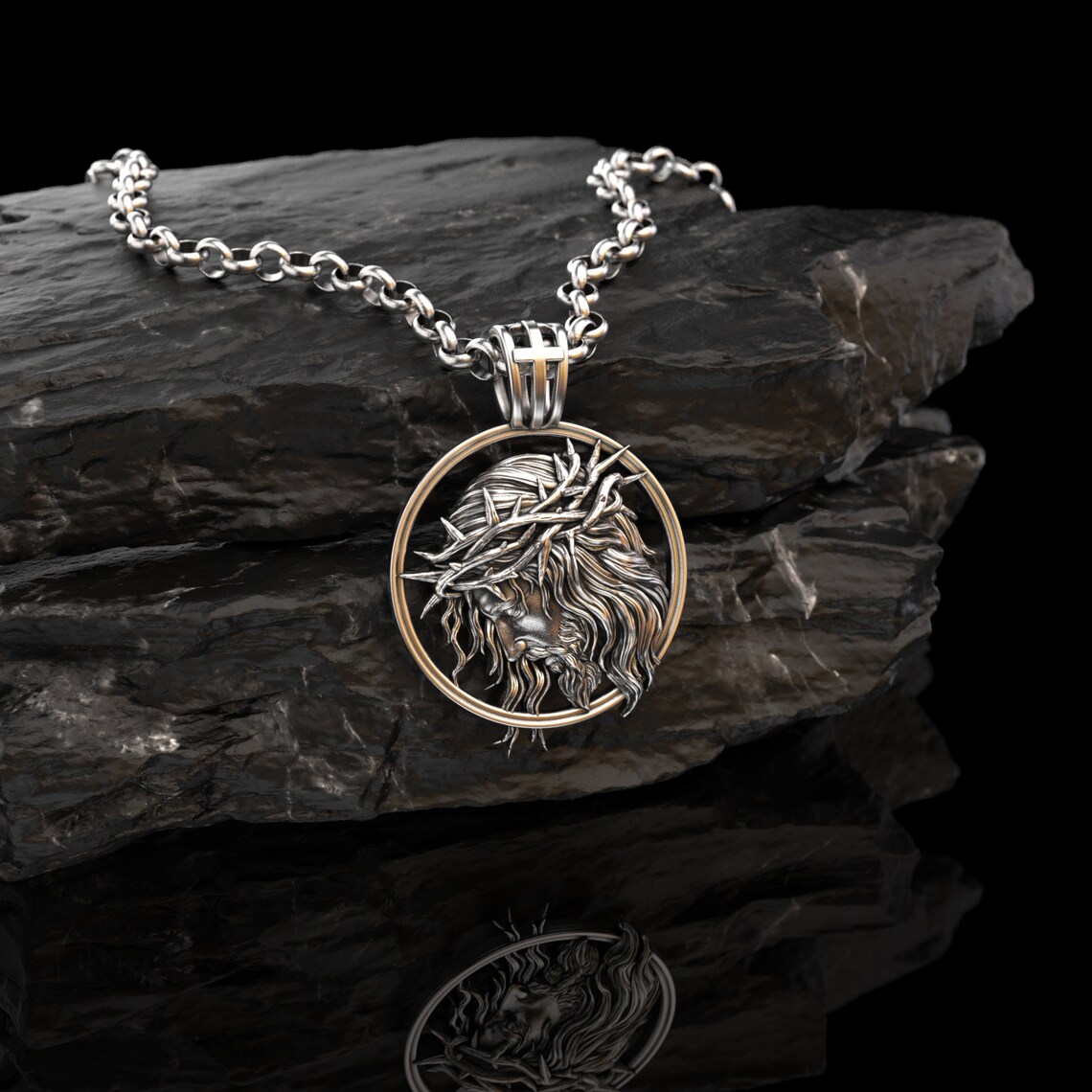 Head of Christ Necklace Sterling Silver 18