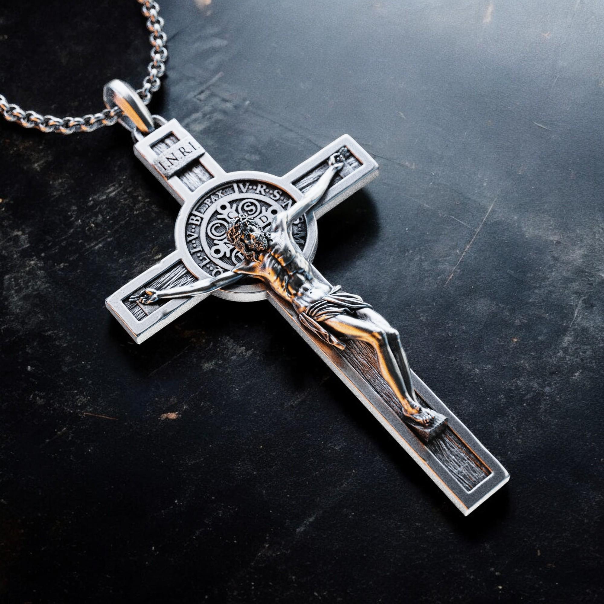 Personalized St. Benedict Crucifix Necklace – Handmade Silver