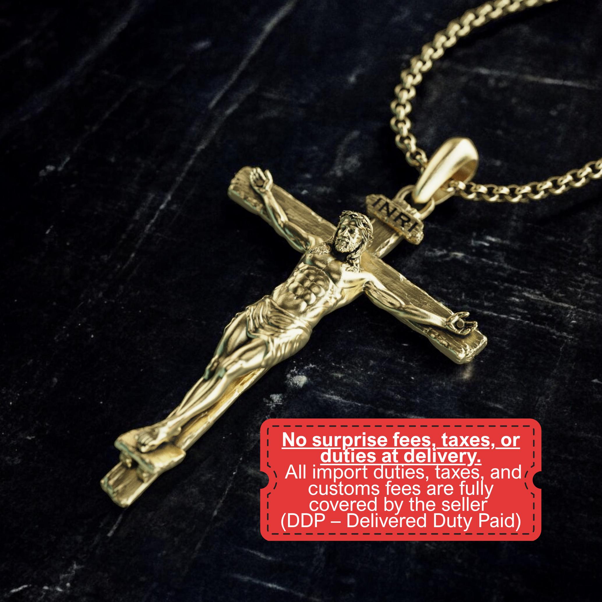 Handmade Jesus Cross Gold Necklace, Personalized Gold Crucifix