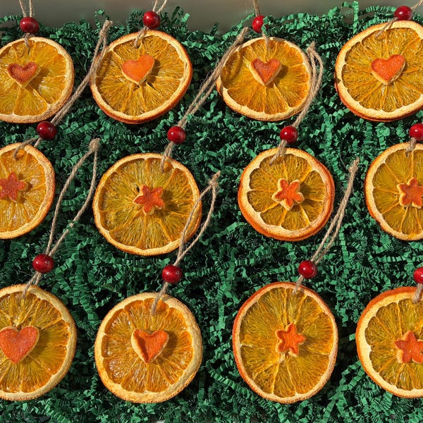Dried Orange Ornaments, Rustic Christmas Ornaments, Scandi Tree Decor, Gift Tag, Heart and Star Decoration