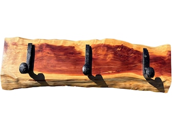 Rustic Coat Rack with Railroad Spike Hooks – Cedar Wall Mounted Industrial farmhouse style