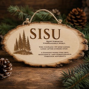 SISU Laser Engraved Natural Wood Sign – Finnish Strength Wall Decor – Scandinavian Rustic Gift image 2