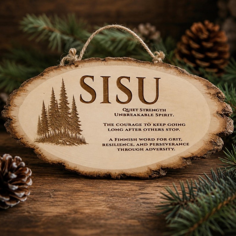 SISU Laser Engraved Natural Wood Sign – Finnish Strength Wall Decor – Scandinavian Rustic Gift image 2