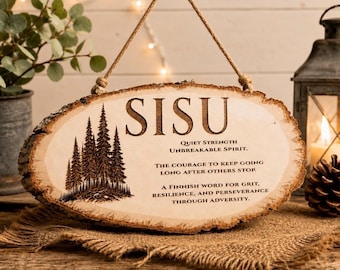 SISU Laser Engraved Natural Wood Sign – Finnish Strength Wall Decor – Scandinavian Rustic Gift