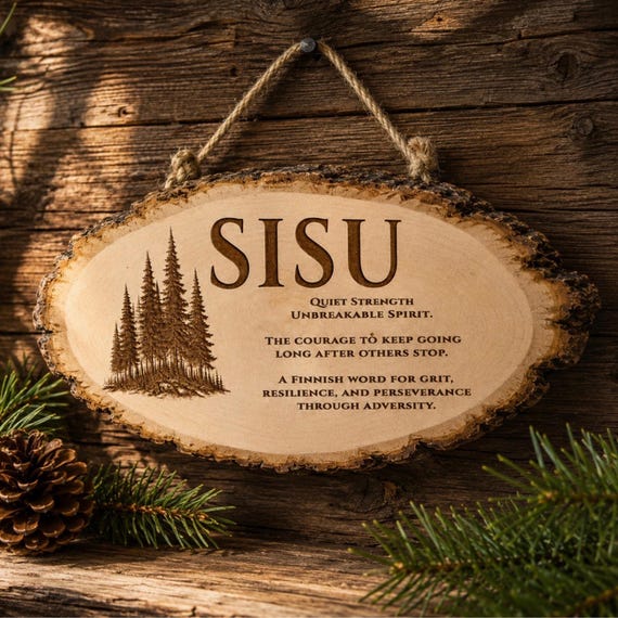 SISU Laser Engraved Natural Wood Sign – Finnish Strength Wall Decor – Scandinavian Rustic Gift
