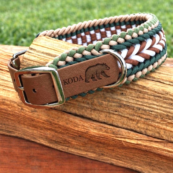 Paracord Dog Collar and Leash Set - Woodland Collection with Optional Engraving