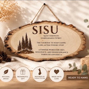 SISU Laser Engraved Natural Wood Sign – Finnish Strength Wall Decor – Scandinavian Rustic Gift image 4