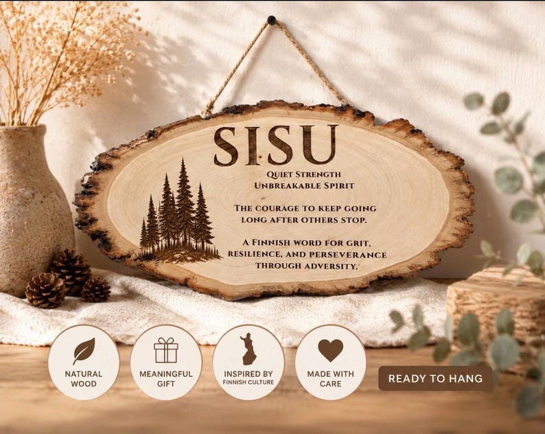 SISU Laser Engraved Natural Wood Sign – Finnish Strength Wall Decor – Scandinavian Rustic Gift image 4