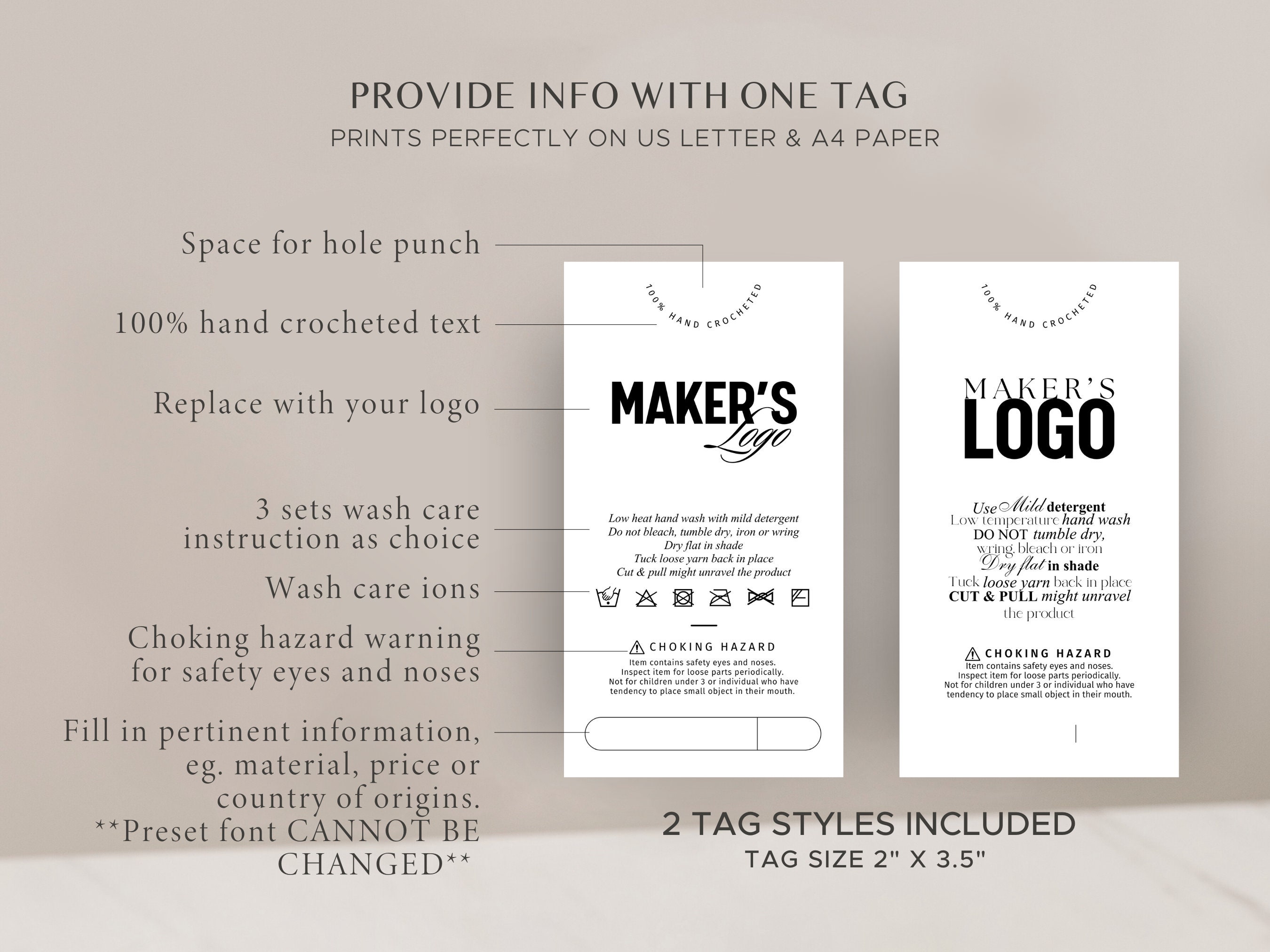 10 Printable Crochet Care Tags | Care Instructions for Handmade ...