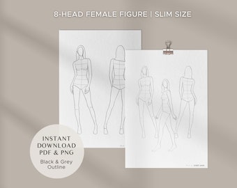 Female Figure Fashion Croquis Printable Template | Women Poses for Fashion Sketch Book and Sewing Project Planner | PDF & PNG