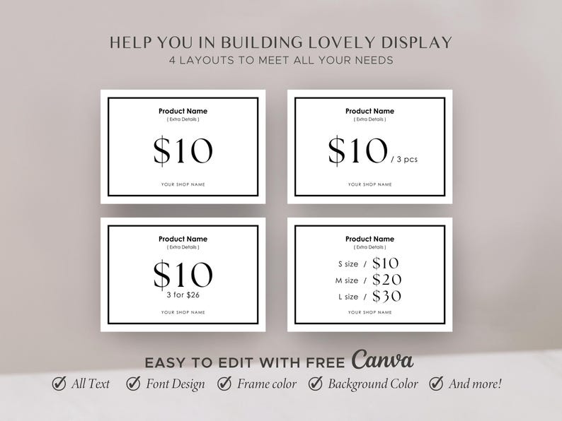 Editable Shelf Editable Shelf Price Card Template: Minimalist Craft Fair Display ...