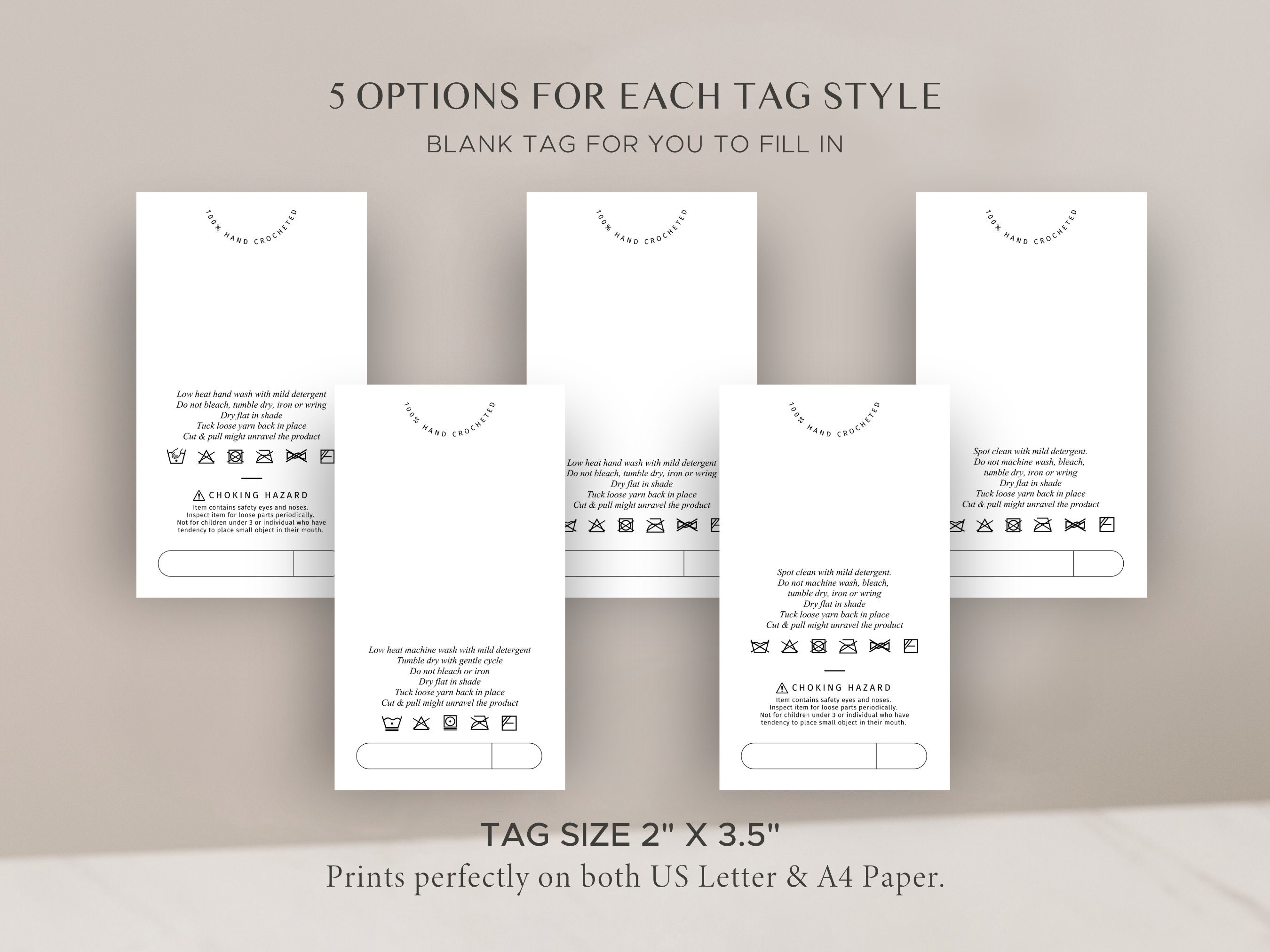10 Printable Crochet Care Tags Care Instructions for Handmade Products ...