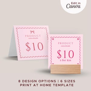 24 Modelos de Cartão de Preço de Prateleira Editáveis no Canva | Modelo de Lista de Preços para Feira de Artesanato | Estética Rosa | Expositor de Loja de Varejo de Itens Artesanais