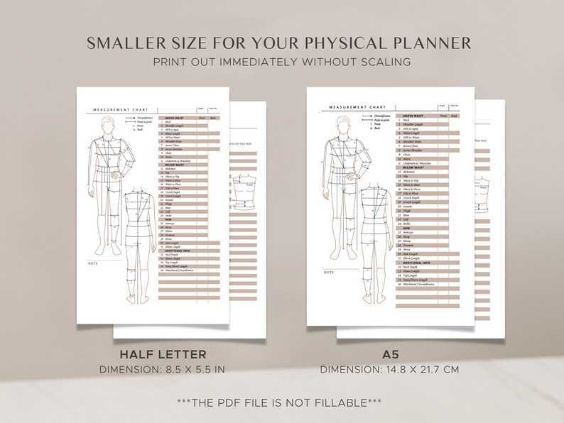 Printable Body Size Chart Fillable Men Measurement Form Etsy Canada