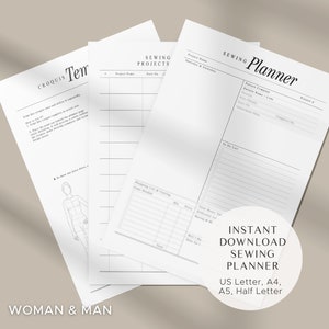 Sewing Project Planner: Includes Male & Female Fashion Croquis (PDF in US letter, A4, A5)