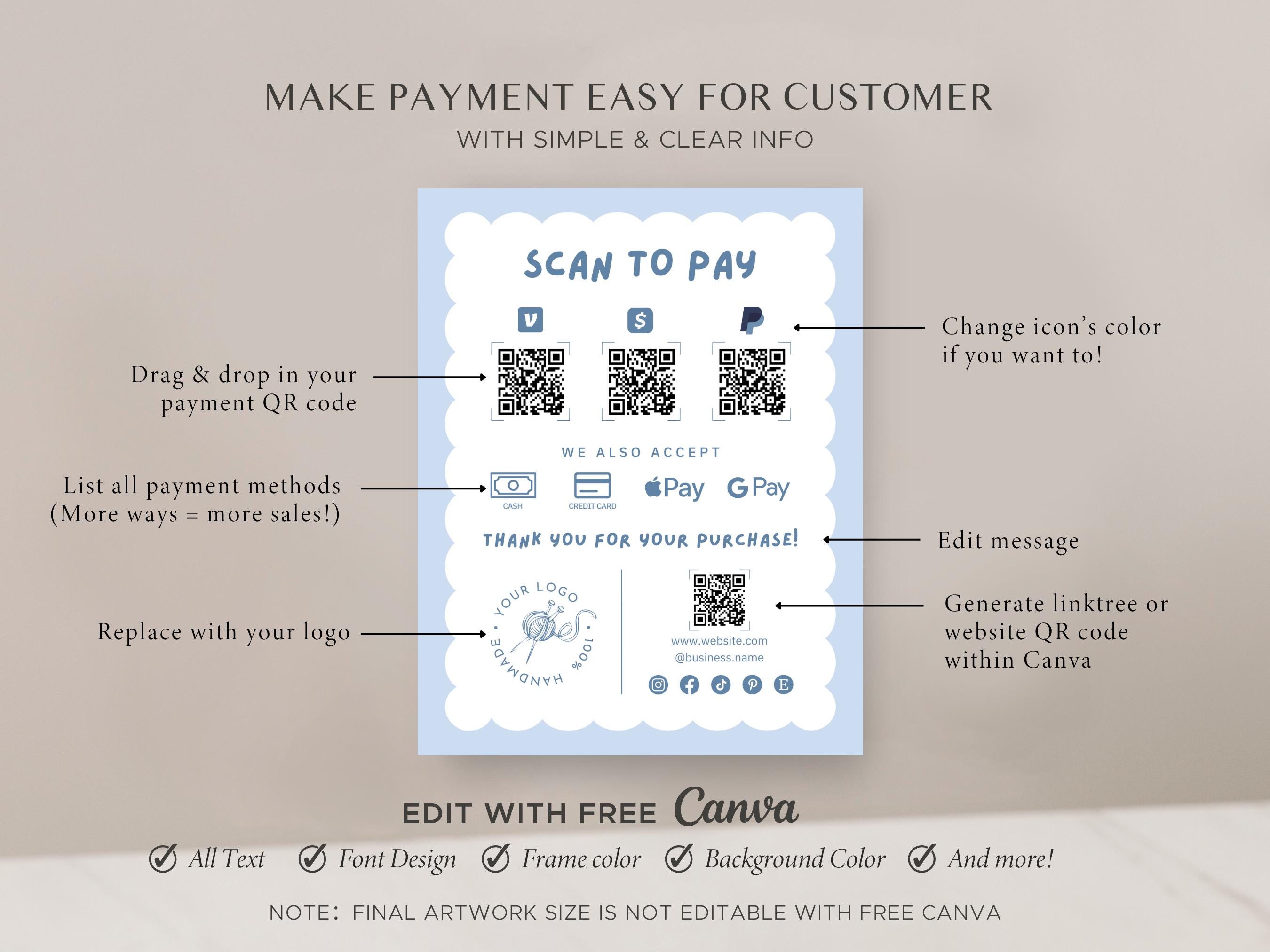 Scan to Pay QR Code Sign: Craft Show Payment Display Canva Template ...