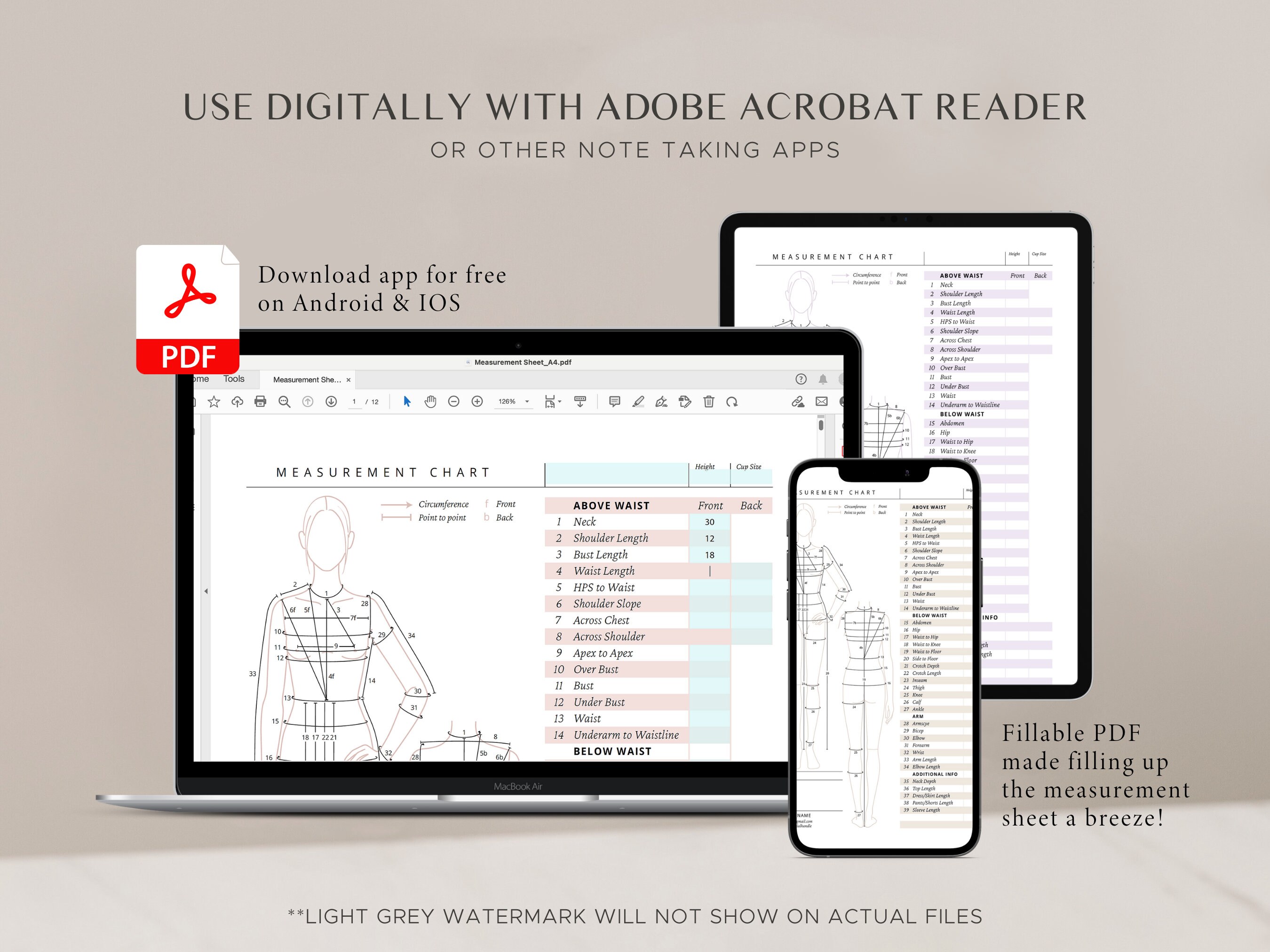 Printable Body Size Chart: Men & Women Measurement Form Bundle ...