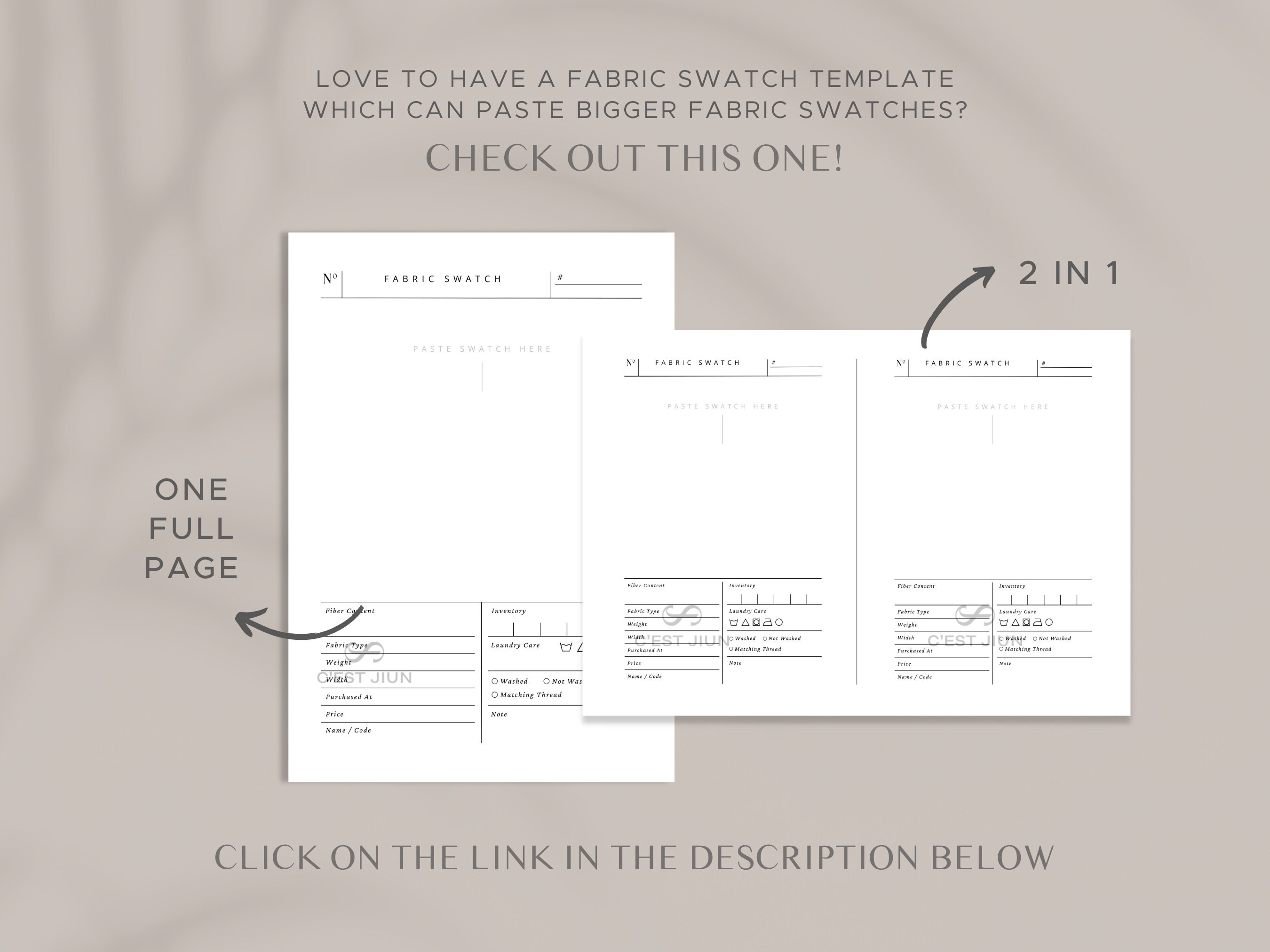 Printable Fabric Swatches Book Template With Swatch Cards Perfect Sewing  Room Organizer 