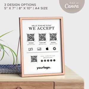 Scan To Pay QR-Code-Zeichen für Craft Show Display | Zahlungs-Zeichen Canva Vorlage | Marktanzeige mit Social Media Icons | Venmo Zeichen