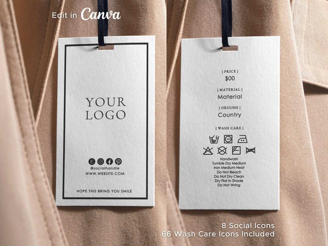Editable Clothing Hang Tags Template With Washing Instructions Custom