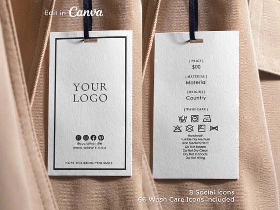 Editable Clothing Hang Tags Template: Custom Logo, Retail Price & Washing Instructions (Instant Download)