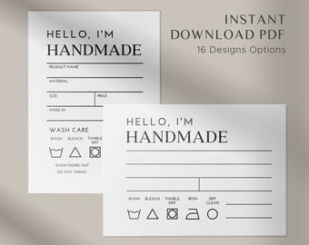 Printable Hello, I'm Handmade Care Card: Product Hang Tags (PDF)