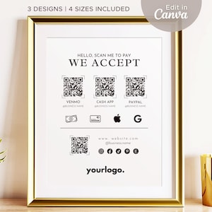 Redigerbar hantverksmall för QR-kod och betalningsskylt: Ikoner för sociala medier och betalningsportar (Canva)