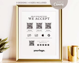 Modelo de Sinal de Pagamento com Código QR Editável para Feira de Artesanato: Ícones de Mídias Sociais e Gateways de Pagamento (Canva)