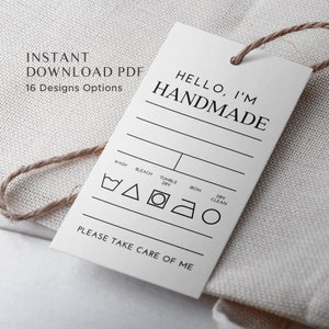 16 Printable Tags for Handmade Items with Care Instructions | Instant Download PDF Files