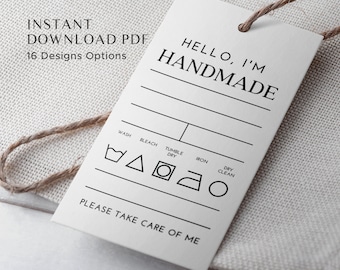 16 Printable Tags for Handmade Items with Care Instructions | Instant Download PDF Files