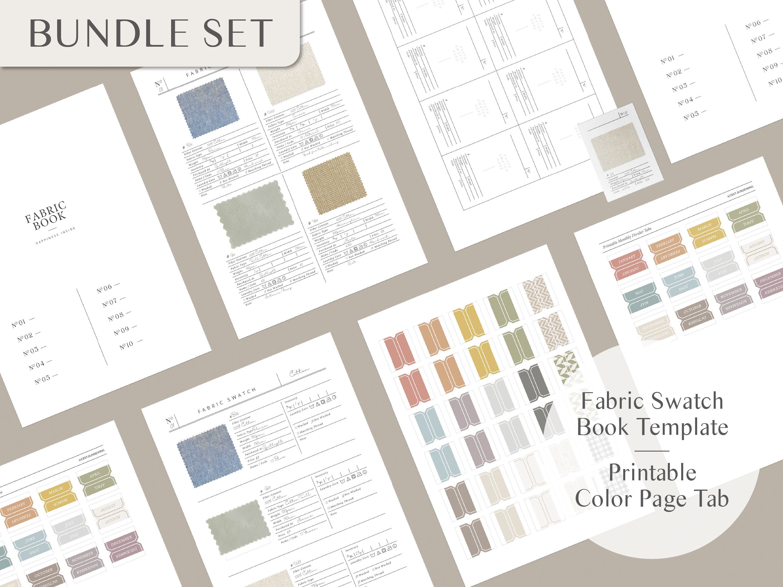 Printable Fabric Swatches Book Template Swatch Cards &amp; - Etsy