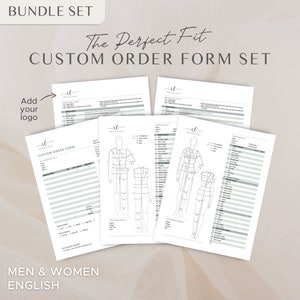 De perfect passende set met custom bestelformulieren | Invulbare bundel met meetformulieren voor dames en heren | Pdf en planner | Lichaamsmaattabel