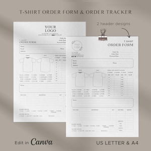 Editable Tshirt Order Form Template & Order Tracker | Fillable PDF Tee Shirt Order Form | Invoice Template for Business | Instant Download
