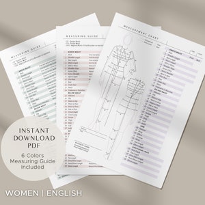 Printable Body Size Chart | Fillable Women Measurement Template | Light Colour | Tailor Business PDF Files