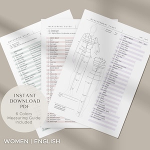 印刷可能なボディサイズ表 | 記入可能な女性測定テンプレート | ライトカラー | テーラービジネス PDF ファイル