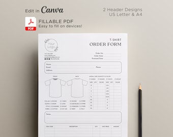 Editable T-Shirt Order Form Template: Small Business Invoice (Fillable PDF)