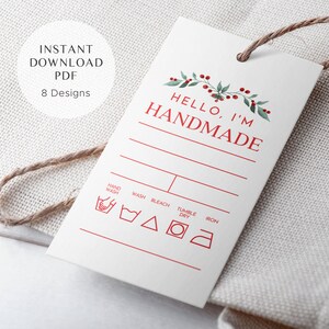 8 Christmas Printable Tags for Handmade Items with Care Instructions | Instant Download PDF Files