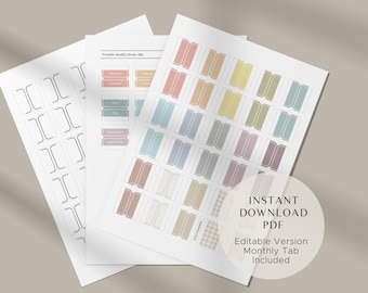 Printable Editable Tab Dividers Template | Monthly Planner Stickers | Pastel Color Book Tabs