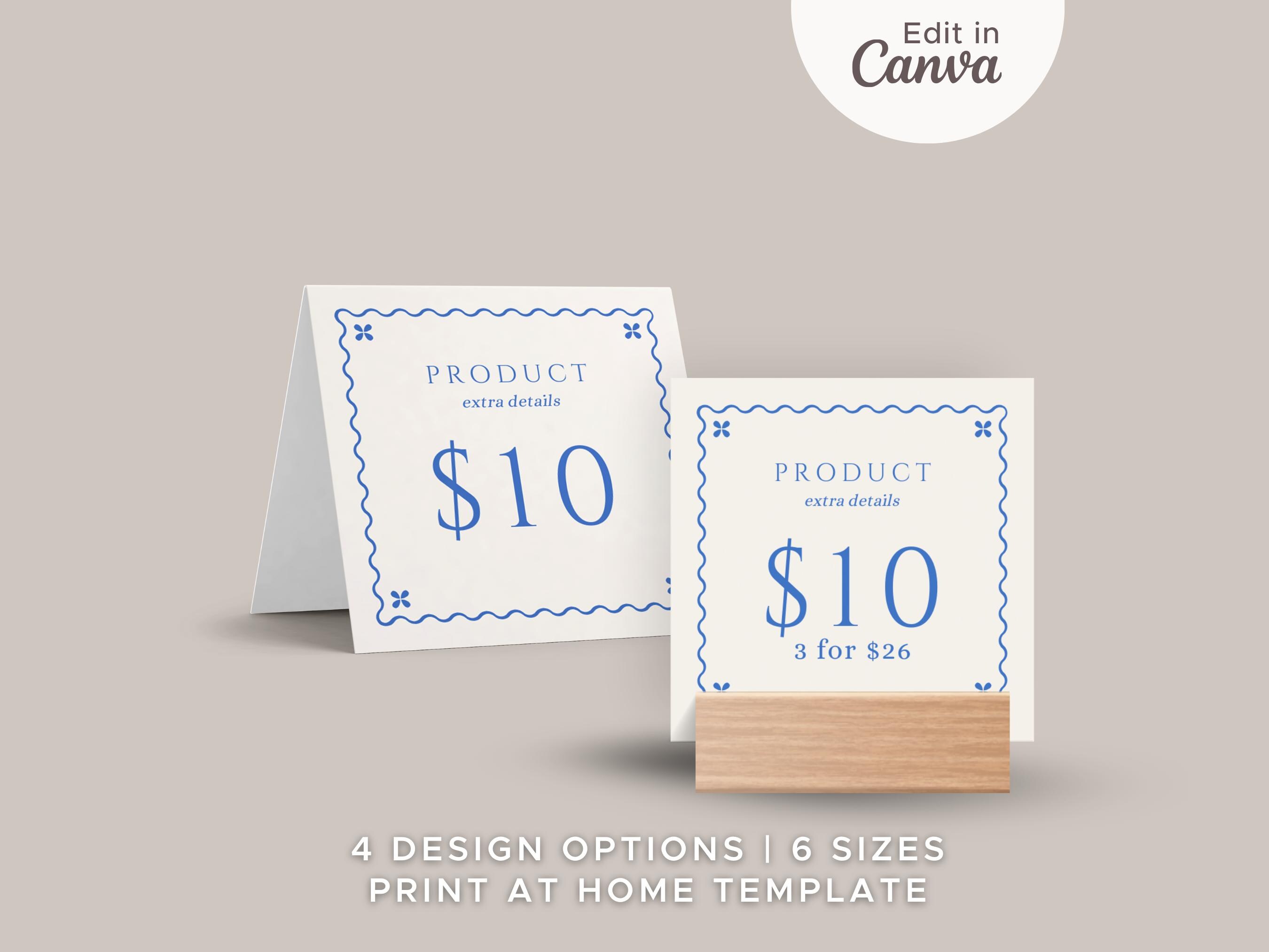 Editable Shelf Editable Shelf Price Card Template: Blue and White Craft Fair Display ...