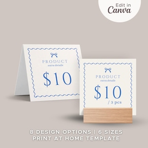 24 Modelos de Cartão de Preço de Prateleira Editáveis no Canva | Modelo de Lista de Preços para Feira de Artesanato | Placa para Pequenas Empresas | Expositor de Loja de Varejo de Itens Artesanais