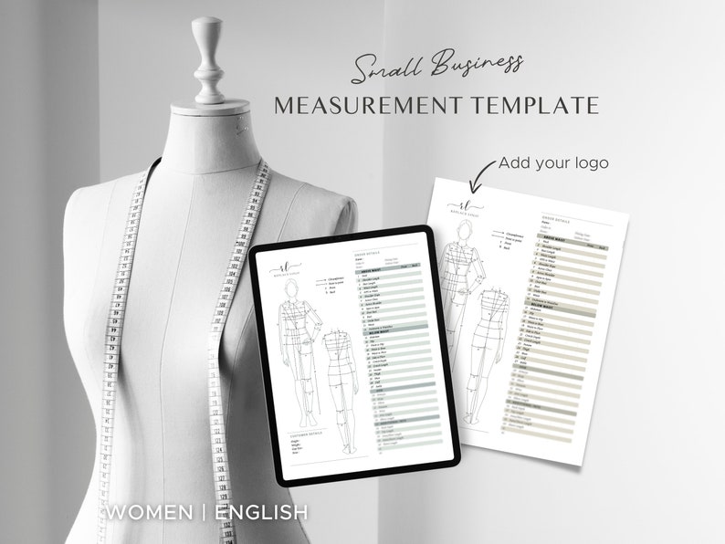 Printable Body Size Chart With Logo | Fillable Women Measurement Template | PDF Files - Etsy