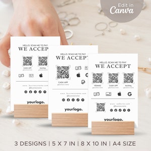 Scan To Pay QR-Code-Zeichen für Craft Show Display | Zahlungs-Zeichen Canva Vorlage | Marktanzeige mit Social Media Icons | Venmo Zeichen