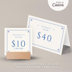 24 Modelos de Cartão de Preço de Prateleira Editáveis no Canva | Modelo de Lista de Preços para Feira de Artesanato | Placa para Pequenas Empresas | Expositor de Loja de Varejo de Itens Artesanais