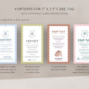 4 Printable Crochet Care Tags | Care Instructions for Hand Knitted