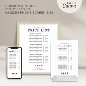 Modelo de Lista de Preços para Pequenas Empresas | Exibir Preços de Produtos em Feiras de Artesanato | Modelo Editável para Padaria, Cardápio de Bebidas e Salão de Beleza