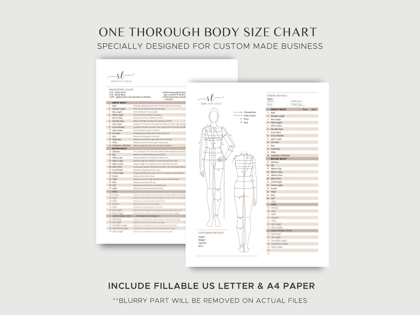 Printable Body Size Chart With Logo | Fillable Women Measurement ...