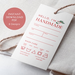 8 Christmas Printable Tags for Handmade Items with Care Instructions | Instant Download PDF Files