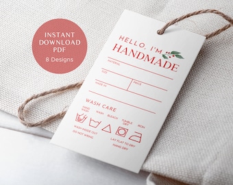8 Christmas Printable Tags for Handmade Items with Care Instructions | Instant Download PDF Files