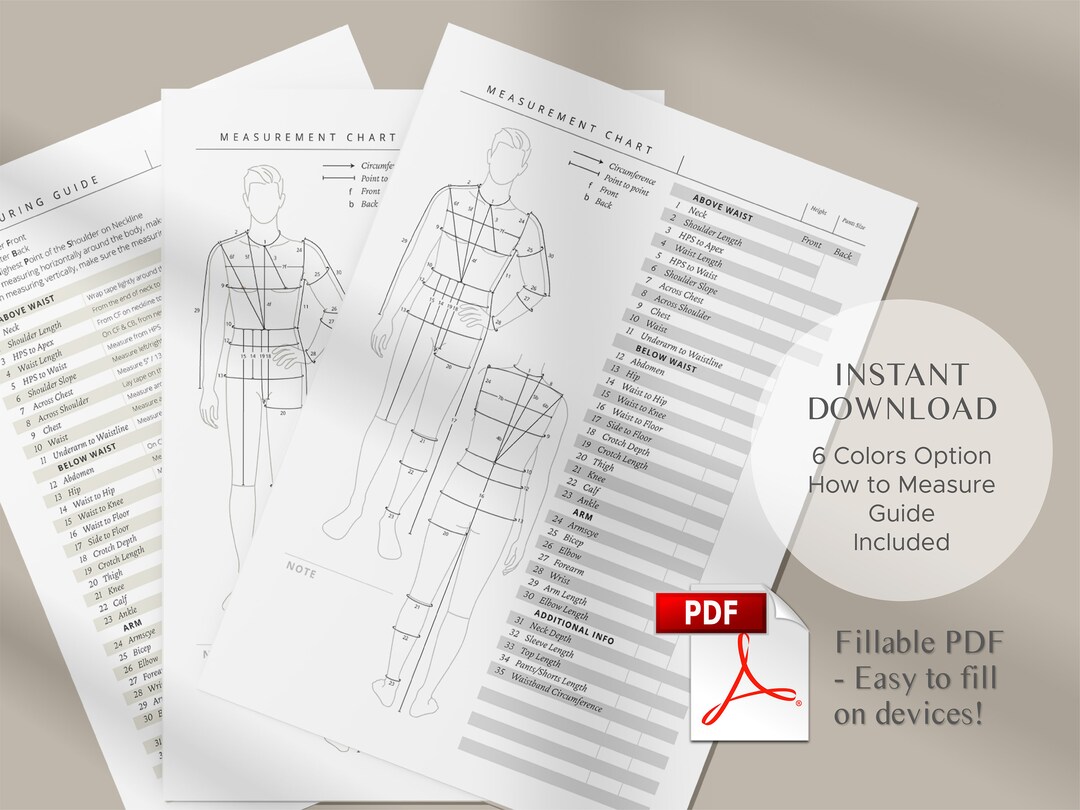 Buy Printable Body Size Chart Fillable Men Measurement Form Online in India - Etsy